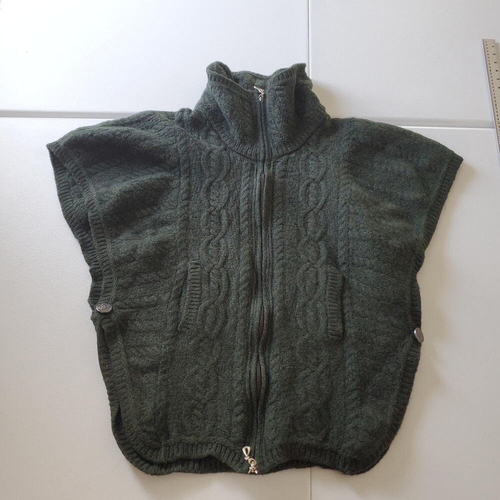 Aran Crafts Sweater Womens Small Green 100% Merino Wool Cable Knit Ireland Zip